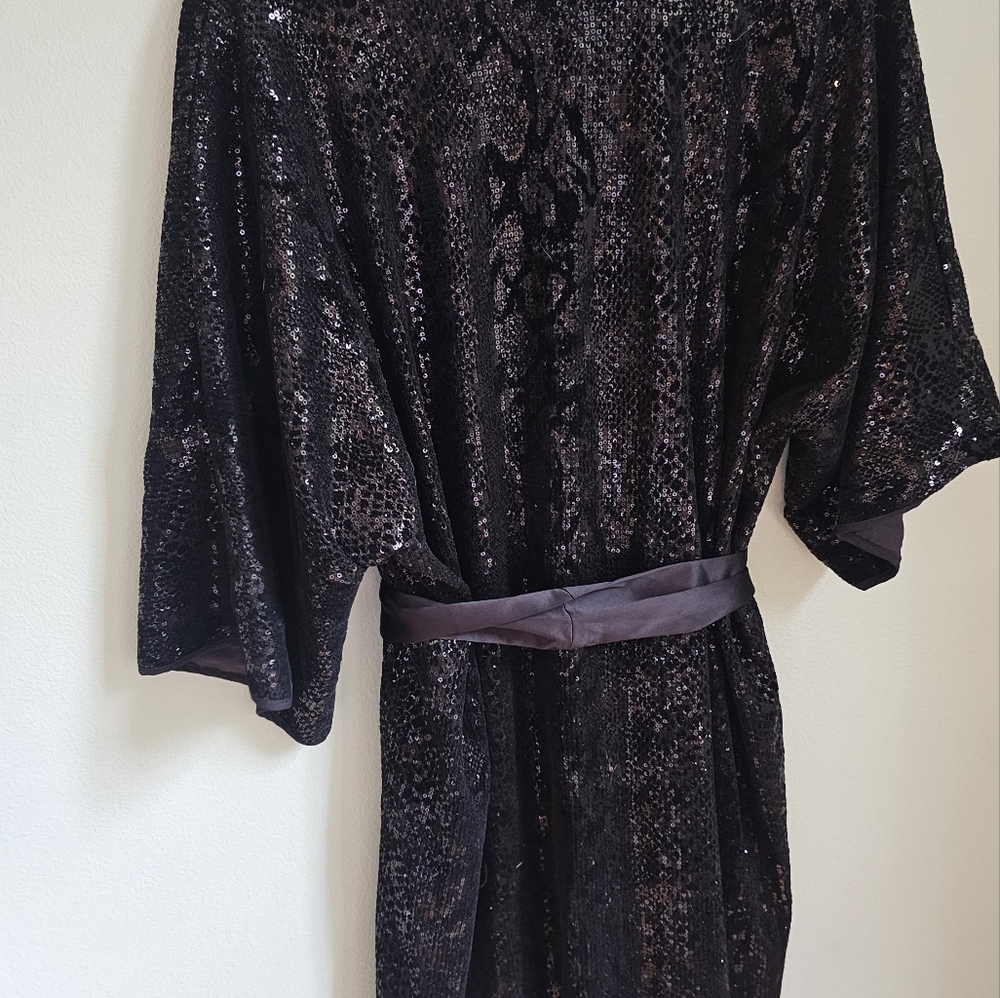 Natori Black Velvet Shimmer Kimono Tunic Dress Size XL - Picture 9 of 10